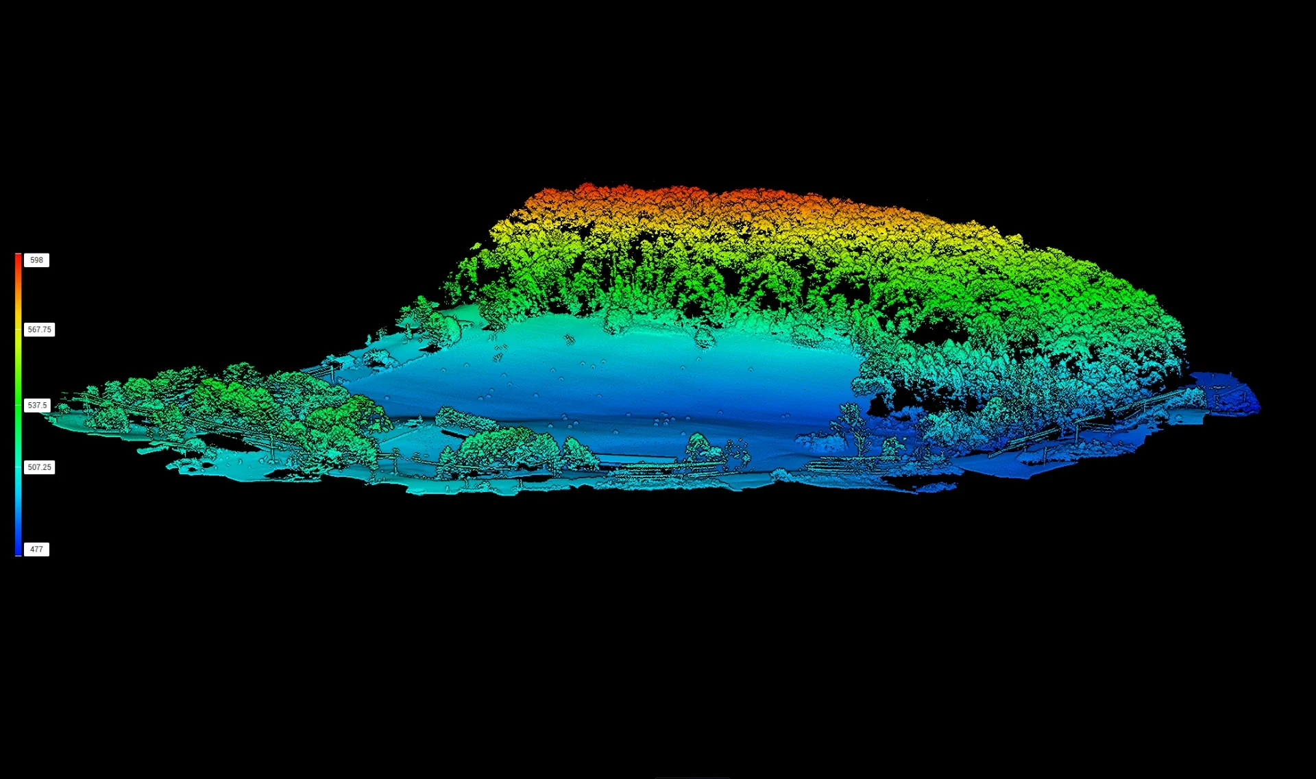 Colorized 3D terrain elevation visualization, perspective 4