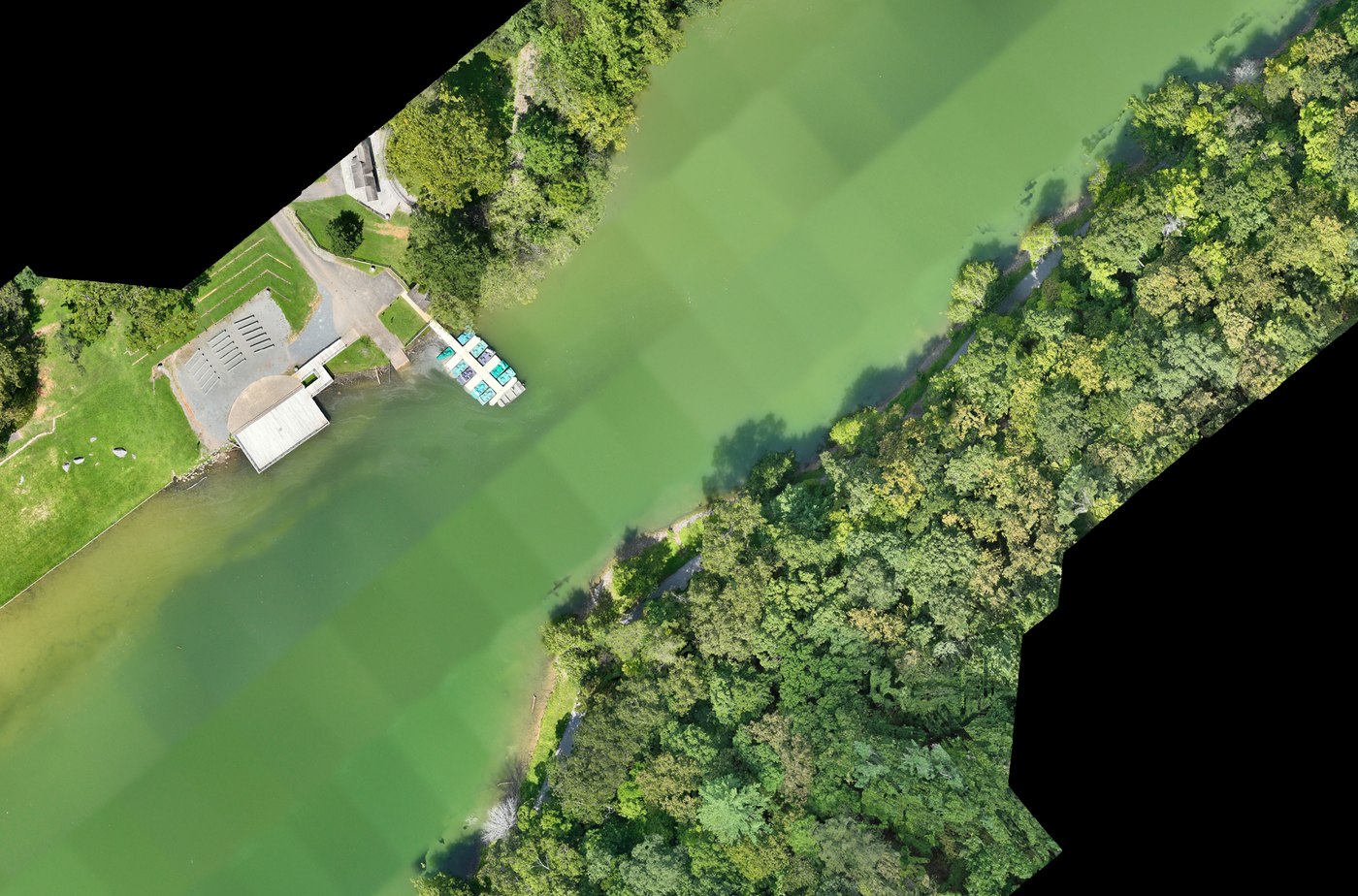 Detail from the Steele Creek orthomosaic showing the boat dock and parking area